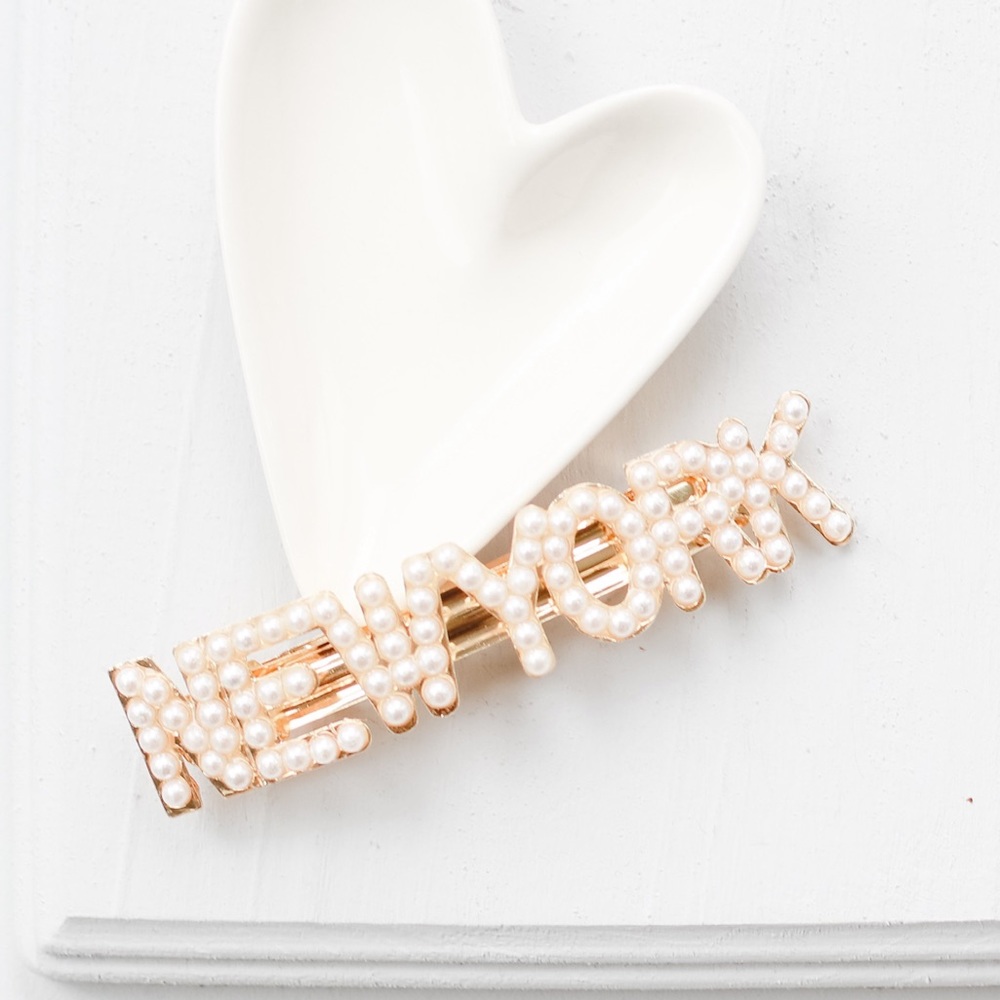 NWT Faux Pearl City Gold Barrette - Picture 1 of 8